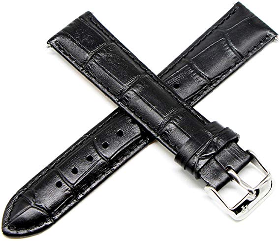 Lucien Piccard 20MM Alligator Grain Genuine Leather Watch Strap 8 Inches Black Silver Fits Grivola Ortlet
