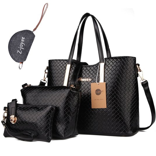 Z-joyee Women 3 Piece Tote Bag Pu Leather Weave Handbag Shoulder Purse Bags Set
