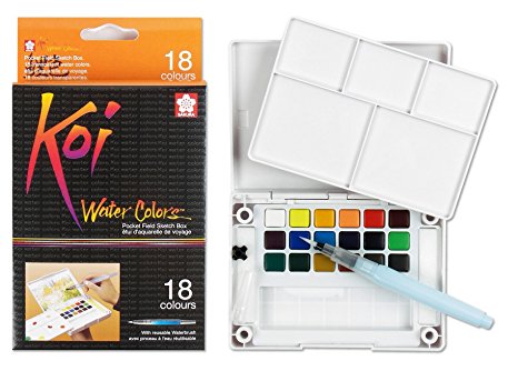 Sakura XNCW-18N, 18 Assorted Watercolors Field Sketch Set with Brush