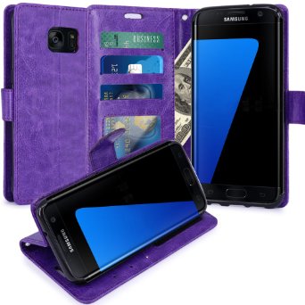 S7 Edge Case LK Galaxy S7 Edge Wallet Case Luxury PU Leather Case Flip Cover with Card Slots and Stand For Samsung Galaxy S7 Edge PURPLE