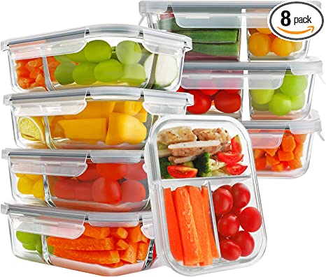 5-Pack, 36 Oz]Glass Meal Prep Containers 3 Compartment with Lids