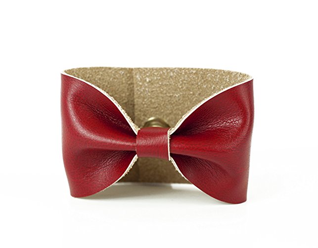 Bow Cuff Bracelet (Red) Faux Leather Wrist Accessory for Women
