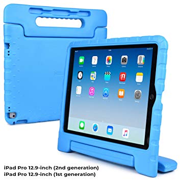 Cooper Dynamo [Rugged Kids Case] Protective Case for iPad Pro 12.9 1st 2nd Generation 2015 2017 | Child Proof Cover with Stand, Large Handle (Blue)