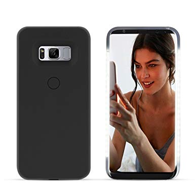 LONHEO Samsung Galaxy S8 Illuminated Cell Phone Case Galaxy S8 Led Illuminated case Great for a bright Selfie and Facetime with a Free Phone Holder -Black