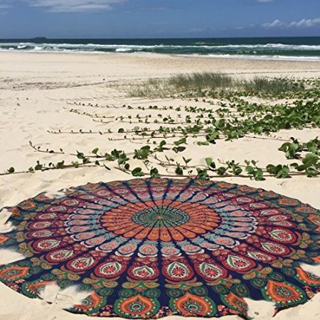 1 X Indian Mandala Round Roundie Beach Throw Tapestry Hippy Boho Gypsy Cotton Tablecloth Beach Towel  Round Yoga Mat