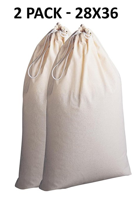 Cotton Craft - 2 Pack Extra Large 100% Cotton Canvas Heavy Duty Laundry Bags - Natural Cotton - 28x36 Inch
