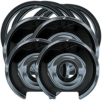 Range Kleen P1056RGE8 Style D Black Porcelain 4-Pack Drip Pans and 4-Pack Trim Rings for GE/Hotpoint