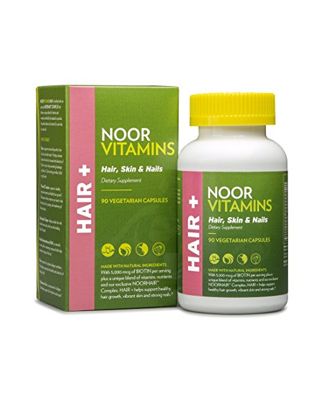 NoorVitamins HAIR, SKIN & NAILS Vitamin Supplement with BIOTIN ZINC Vitamin C B & NOORHAIR(TM) Complex - 90 Count - Halal Vitamins (1)
