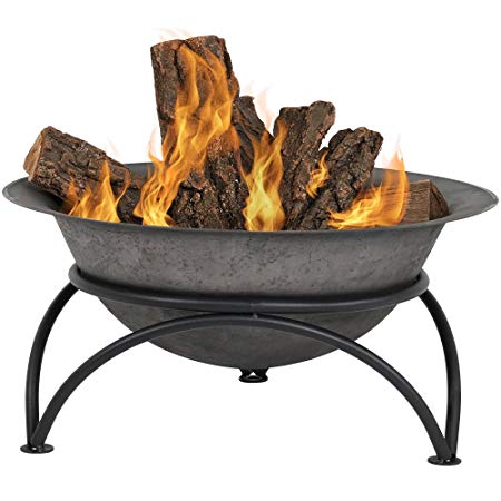 Sunnydaze Small Cast Iron Fire Pit Bowl with Sturdy Stand, Portable Outdoor Patio and Camping Wood Burning Fireplace, Dark Gray, 24 Inch