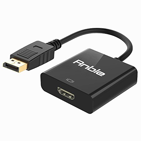 DP to HDMI Adapter, Anble Gold Plated Displayport to HDMI Full 1080P HD Video HDTV Adapter Converter Male To Female Cable for Desktop and Laptops- Black