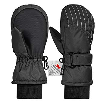 Andake Kids Mittens Gloves, Winter Snow Ski Mittens for Girls/Boys (Black/Pink, 2-7Y)