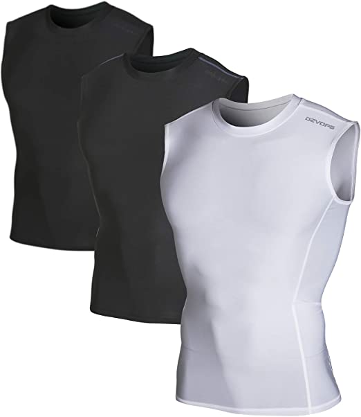 DEVOPS Men's 2~3 Pack Cool Dry Athletic Compression Baselayer Workout Sleeveless Shirts