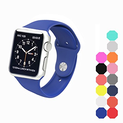Apple watch band 42mm, XIYA Soft Silicone Replacement Sport style for Apple Watch Models(royal blue,42mm)