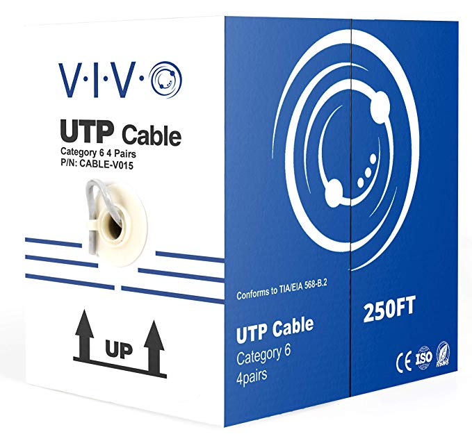 VIVO Grey 250 ft bulk Cat6 (CCA) Ethernet Cable 23 AWG/Wire UTP Pull Box 250ft Cat-6 (CCA) (CABLE-V015)