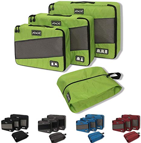 ATACAT 4 Set Compression Packing Cubes - 3 Various Sizes Travel Luggage Packing Organizers ((S M L Shoes Bag) Green)