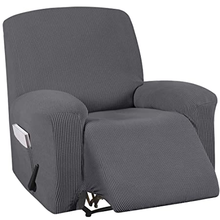 Stretch Recliner Covers with Pockets 1-Pieces Recliner Chair Slipcovers Furniture Cover for Recliner Couch Cover Spandex Stretch Slipcover Anti-Slip Slipcover Highly Fitness (Recliner, Grey)