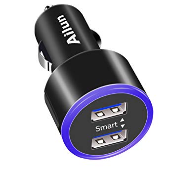 Ailun Car Charger Adapter,Dual Smart USB Ports,4.8A/24W,Blue Ring Light,Compatible Mobile Device,iPhone X/Xs/XR/Xs Max, 8/7 Plus,6 6s Plus,Galaxy S7,S6,Adapter and More