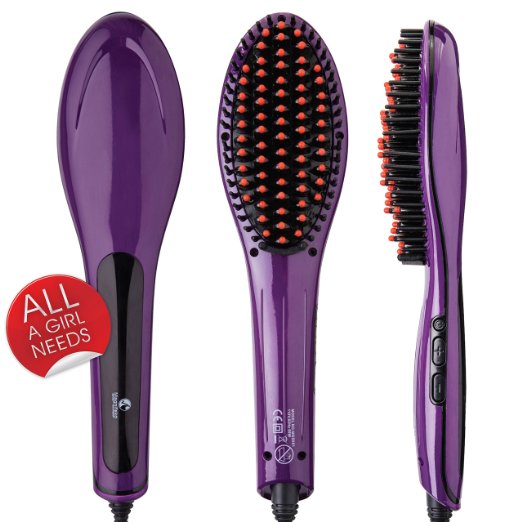 Hair Straightener Brush By Magnifeko-high Quality Styling Accessory with Anti Static Ceramic Hair extra Safe with Controlled Temperature-smoothing straightening Comb Purple