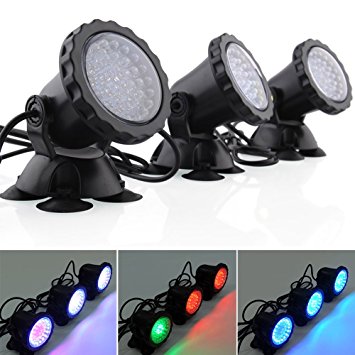 Amzdeal 36 LED Garden Pool Aquarium LED Underwatar Submersible Spot Light Lamp Set Energy Saving For Fountain Fish Pond Tank Water Garden (Set of 3)