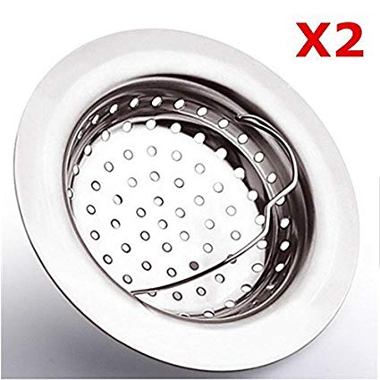 MsFeng 2 Pcs Heavy Duty Hand-held Stainless Steel Sink Drain Strainer Mesh Filter Basket Stopper for Kitchen Tub Bath Strainer (With Side Drain Holes)