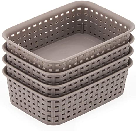 EZOWare Small Gray Plastic Knit Storage Basket Trays Drawer Divider Organizer Bins - 7.7 x 5.3 x 2.4 inch, Pack of 4