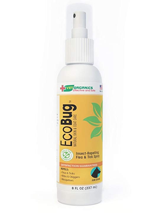 Vet Organics EcoBug All-Natural Insect Spray for Dogs. - The Pesticide-Free and Naturally-Based Formula that Fleas and Ticks Hate! Deet Free Repellant. 8 oz.