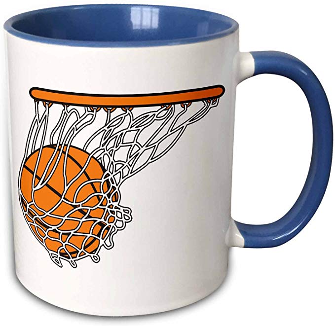 3dRose 116287_6 Basketball Woosh Ball In Net Vector Illustration Sports Design Two Tone Mug, 11 oz, Blue/White