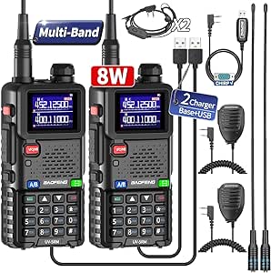 BAOFENG 5RM Ham Radio 8W Long Range (Upgrade of UV-5R) Handheld NOAA Weather Receiver 2500mAh Battery Rechargeable UV5R Walkie Talkies with Programming Cable,Speaker Mic,Type-C Charging,2 Pack