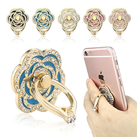 Phone Ring, ECVILLA Luxury Rose Shape Universal Phone Holder, 360° Rotation/3D Ring Grip for iPhone iPad Samsung LG HTC Nokia Huawei Tablet (blue)
