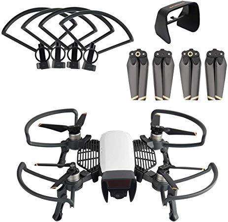 O'woda 3 in 1 Accessories Kits for DJI Spark: 1 Set Propeller Guard with Foldable Landing Gear   Camera Lens Sunhood   2 Pairs of Propellers (3 in 1 Combo)