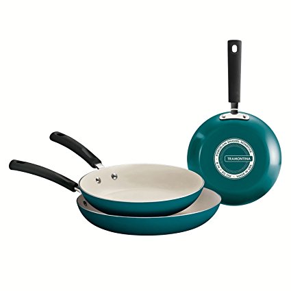 Tramontina Ceramic-Reinforced Nonstick Fry Pans, Set of 3 Made in the USA (Teal)