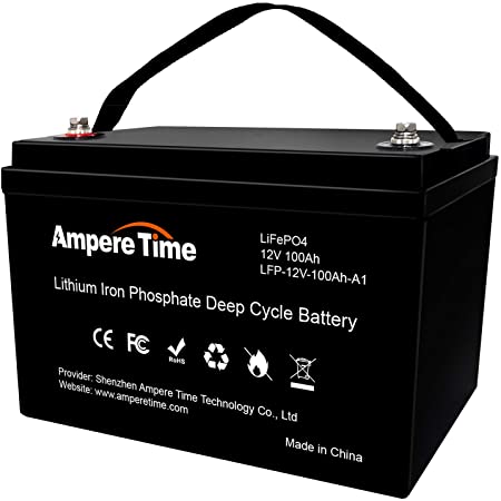 Ampere Time 12V 100Ah 1.28KWh Lithium|LiFePO4| Deep Cycle, Rechargeable Battery, Built-in 100A BMS,280A Max, 4000~8000 Cycles, Perfect for RV/Camping, Solar Home, Off-Grid Applications.