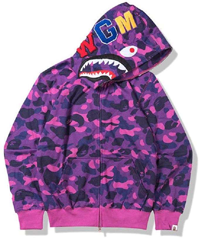 New Bathing Ape Bape Shark Jaw Camo Full Zipper Hoodie Men's Sweats Coat Jacket