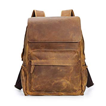 Tiding Retro 15.6 Inch Genuine Cowhide Leather Laptop Backpack Large Capacity Travel Bag Schoolbag Bookbag Daypack for Men