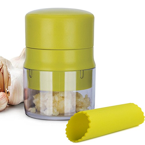 BlessedLand Garlic Press,Garlic Mincer,Garlic Chopper with Storage Container for Garlic,Ginger and Walnut (Green)