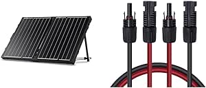 Renogy 100 Watt 12 Volt Portable Solar Panel Bundle with 20FT 12AWG Extension Cables for Power Station, RV Camping Off Grid System