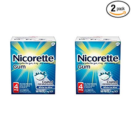 Nicorette Nicotine Gum to Quit Smoking, 4 mg, White Ice Mint Flavored Stop Smoking Aid, 160 Count (Pack of 2)