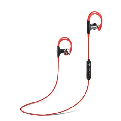 PYRUS Bluetooth Sport Headphone, Sweatproof Wireless Stereo Earphone w/ Built-in Mic for Hands Free for Apple iPhone and Android Phones-Black/Red