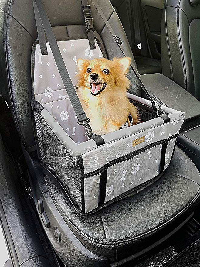 FANCYDELI Puppy Car Seat Upgrade Deluxe Portable Pet Dog Booster Car Seat with Clip-On Safety Leash and Dog Blanket,Perfect for Small Pets up to 15lbs
