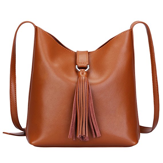 S-ZONE Women's Small Genuine Leather Shoulder Bag Chic Cross-body Bag Tassel Ladies Purse