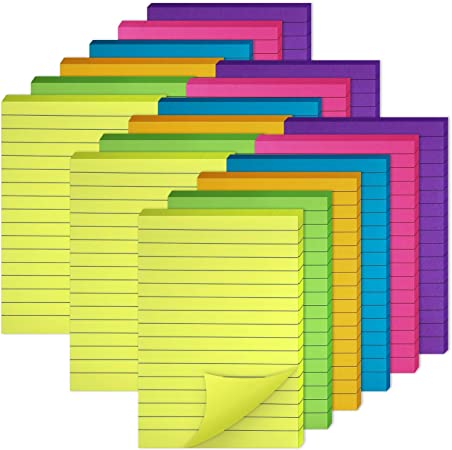 18 Pack Lined Sticky Notes 4 x 6 Inch Colorful Self Sticky Notes Lined Memos for School Office and Home Supplies, 540 Sheets, 6 Colors