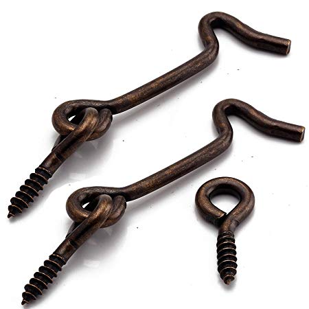 Antique Brass Plated Steel Window Screen Hook and Eye Black 2 Inch(Pack of 4)