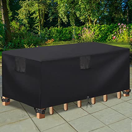 Patio Furniture Cover Rectangular Table Outdoor Cover for Table Protection Heavy Duty Waterproof Tough Dining Table and Chair Dustproof Cover 108”Lx82”Wx27.5”H for Furniture Set-Black