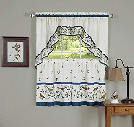Naturally Home Love Birds Royal Kitchen and Dining Curtain Tier and Swag Set, 57 by 36-Inches