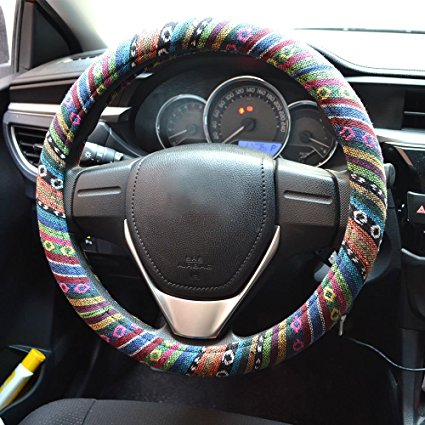 FLY5D Universal Automotive Multi-Color Steering Wheel Cover Natural Fibers Auto Car Wrap Cover (B)