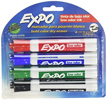 Expo Original Dry Erase Markers, Chisel Tip, Assorted Colors, 4 Piece