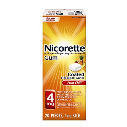 Nicorette Nicotine Gum, Stop Smoking Aid, 4 mg, Fruit Chill Flavor, 20 count
