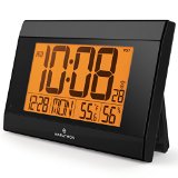 MARATHON CL030052BK Atomic Digital Wall Clock With Auto-Night Light Temperature and Humidity - Batteries Included
