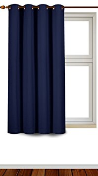 Blackout Room Darkening Curtains Window Panel Drapes - Navy Color 1 Panel - 52 inch wide by 63 inch long each panel 8 Grommets / Rings per panel, 1 Tie Back included- By Utopia Bedding