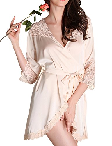 Lomon Satin Robes for Women Short Silky Bathrobes Wedding Party Sleepwear House Kimono
